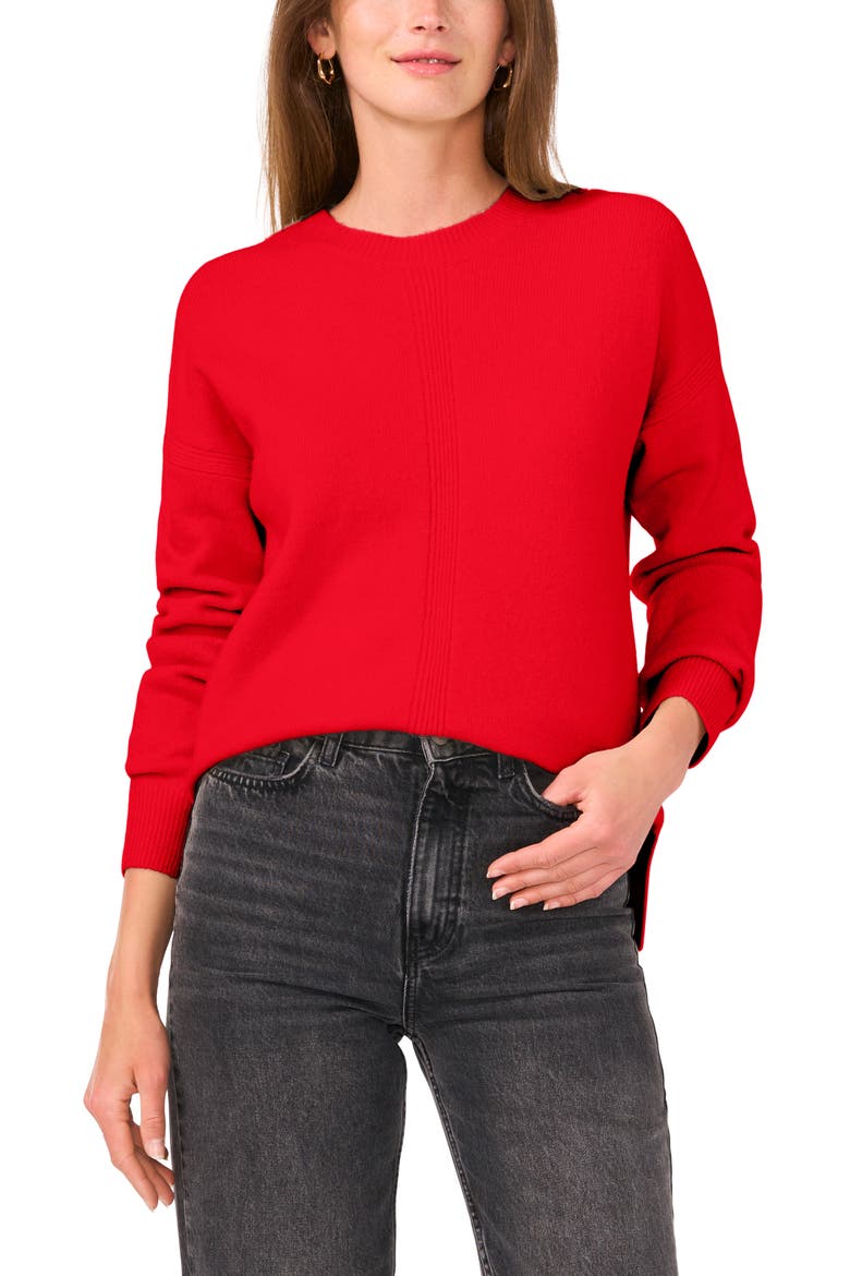 Cropped Crewneck Sweater, Main, color, BRIGHT CHERRY