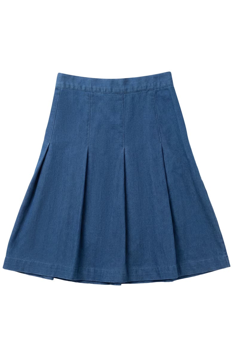 Pinky Promise Denim Pleated Side Zipper Elastic Waist Skirt, Main, color, Light Denim