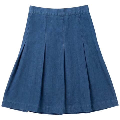 Denim Pleated Side Zipper Elastic Waist Skirt (Little Kid & Big Kid)