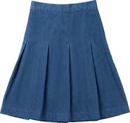 Pinky Promise Denim Pleated Side Zipper Elastic Waist Skirt