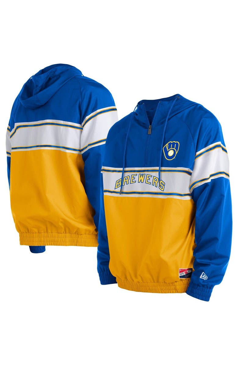 New Era Men's New Era Royal Milwaukee Brewers Ripstop Raglan Quarter-Zip Hoodie, Main, color, Light Blue