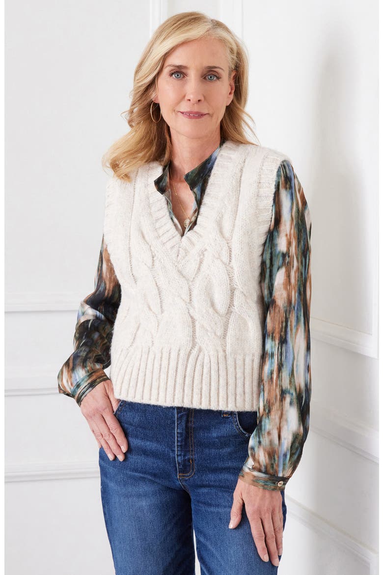 Cable Knit Sweater Vest, Alternate, color, BEIGE