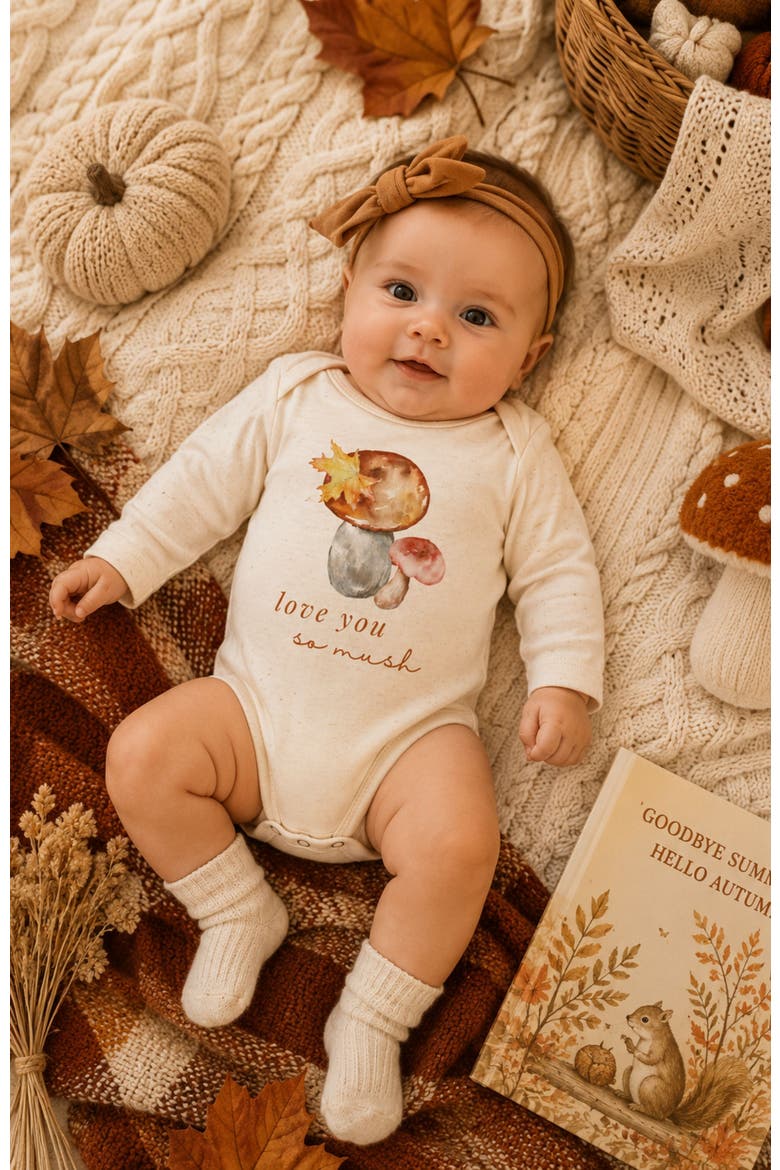 Love You So Mush Organic Bodysuit Long Sleeve, Alternate, color, Natural