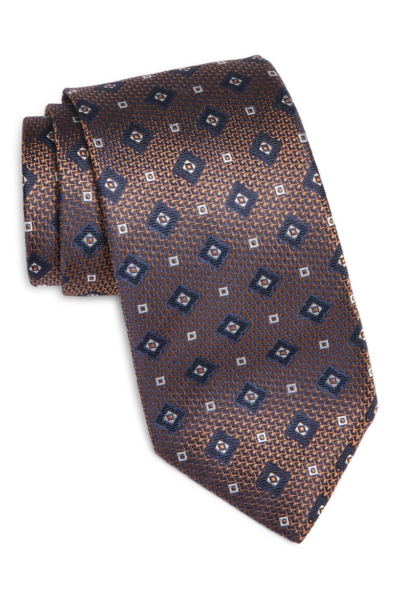 Medallion Silk Tie, Main, color, LIGHT BROWN