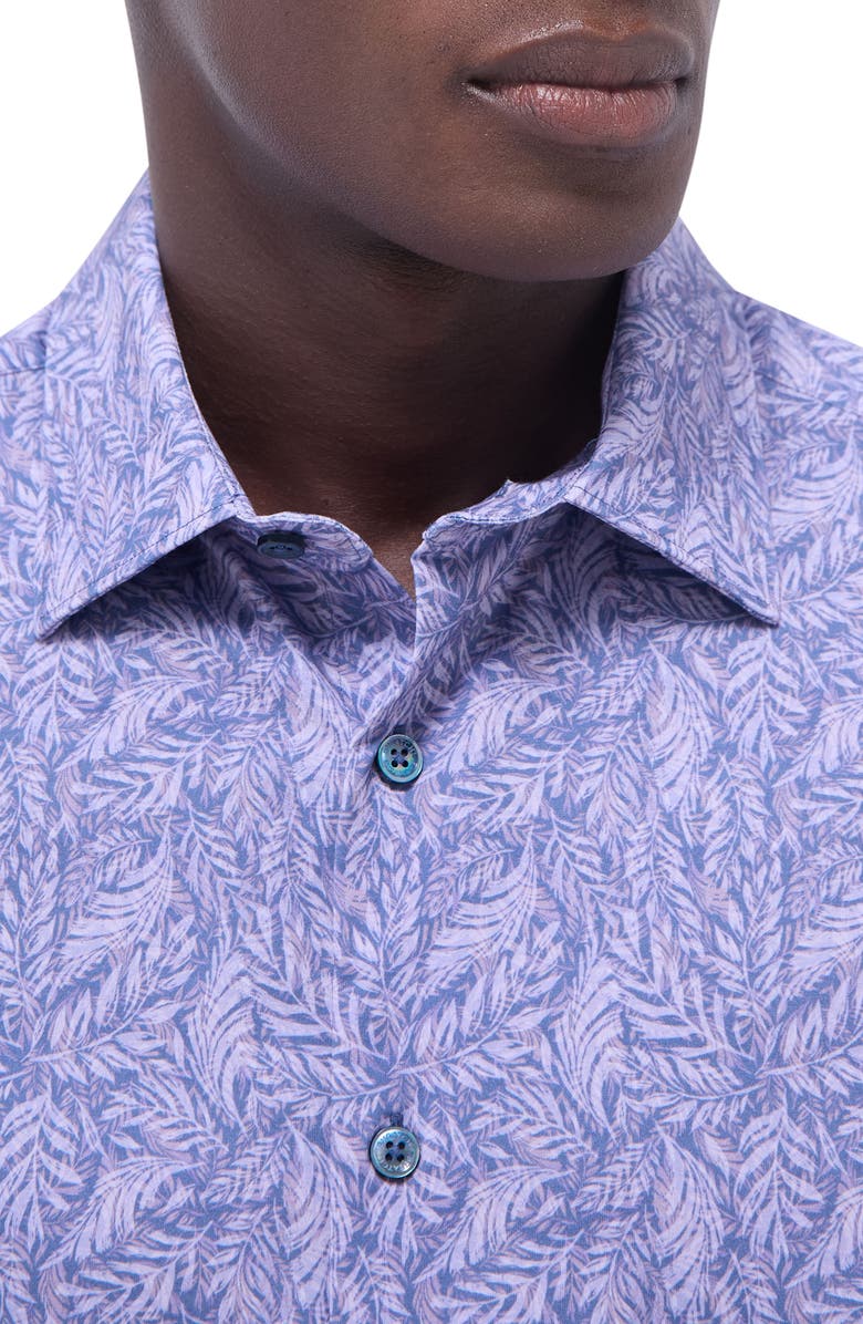 Bugatchi Milo OoohCotton<sup>®</sup> Leaf Print Short Sleeve Button-Up Shirt, Alternate, color, Lilac