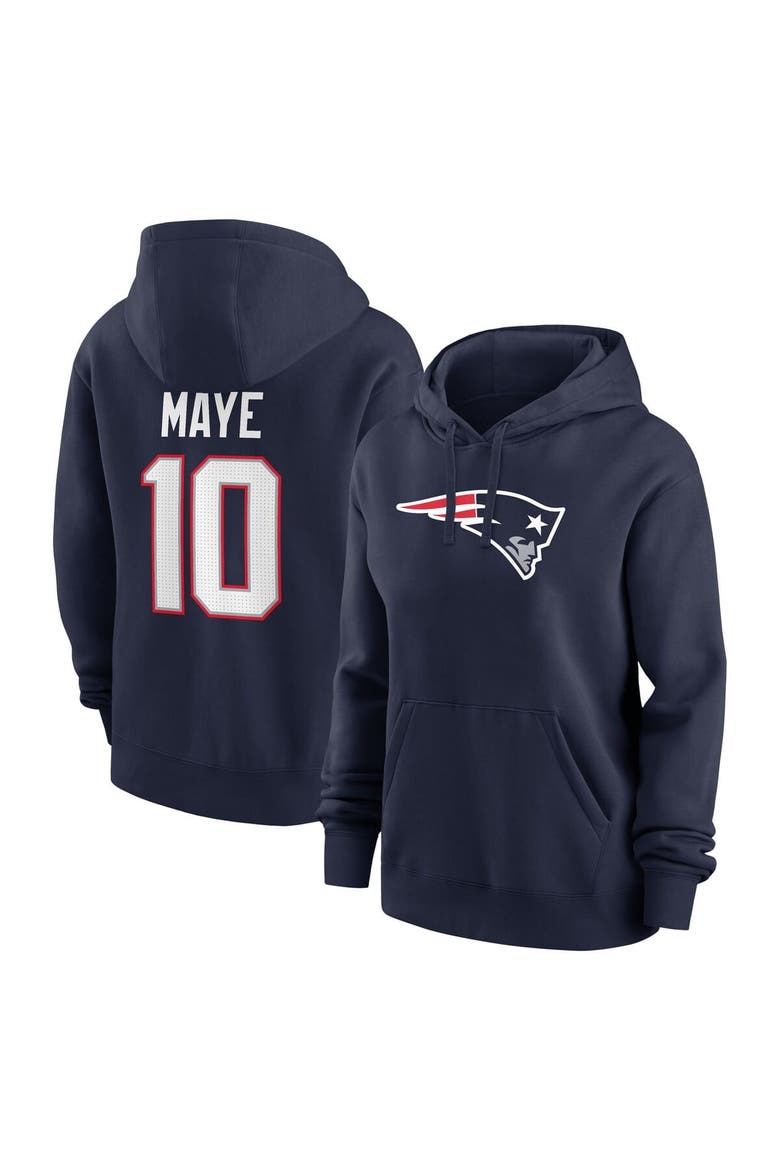 Women's Nike Drake Maye Navy New England Patriots Player Name & Number Fleece Hoodie, Main, color, Navy
