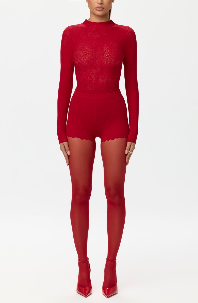 Naked Wardrobe Scallop Hem Stretch Lace Shorts, Alternate, color,