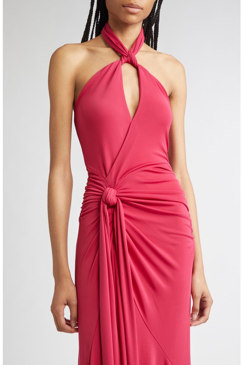 Gulliame Tie Front Halter Gown, Alternate, color, PINK GARNET