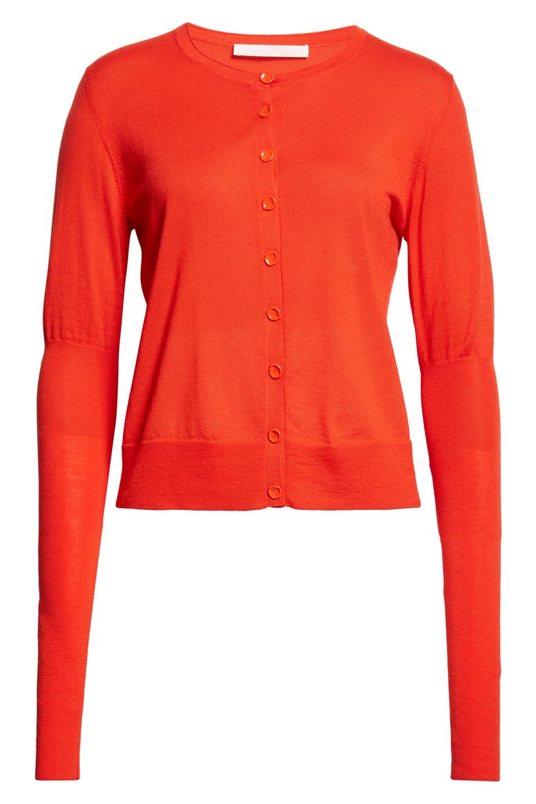 Puff Sleeve Merino Wool Cardigan, Alternate, color, PAPAYA