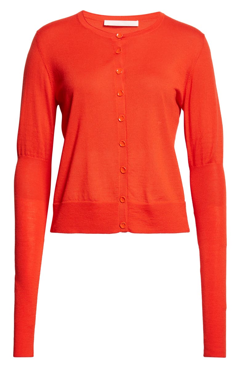 Jason Wu Collection Puff Sleeve Merino Wool Cardigan, Alternate, color, Papaya