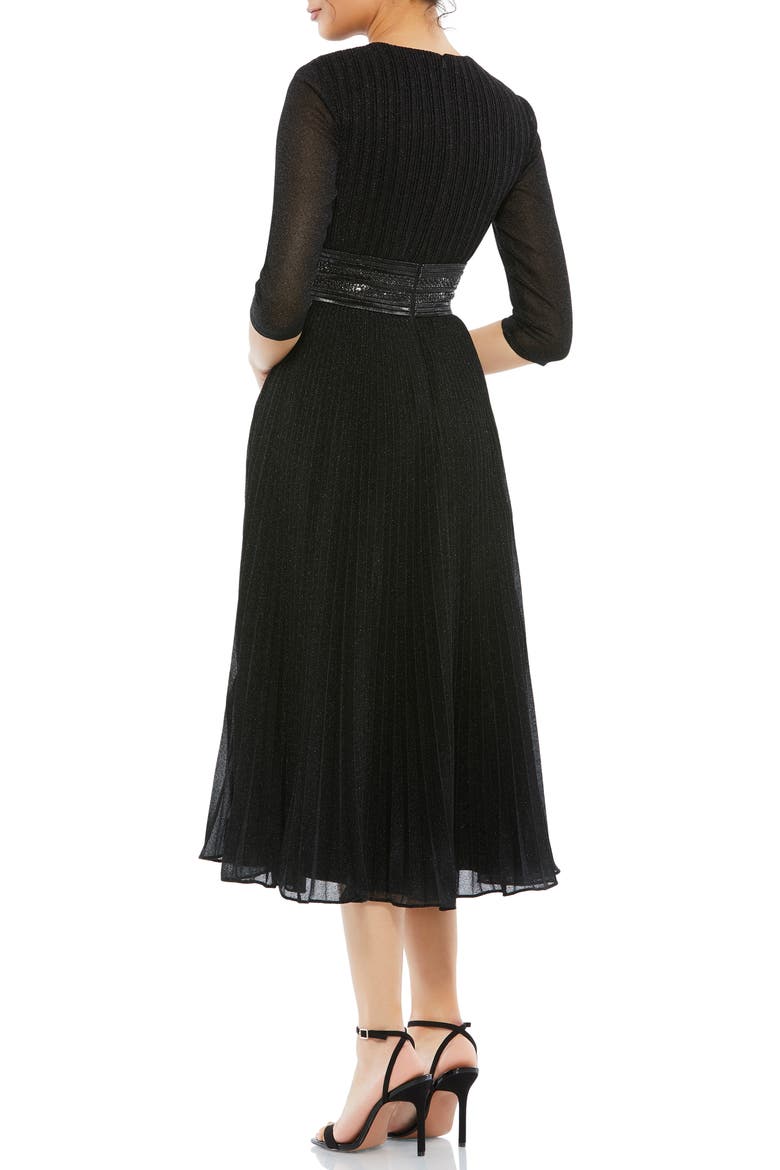 Shimmering 3/4 Sleeve A-Line Midi Dress, Alternate, color, BLACK