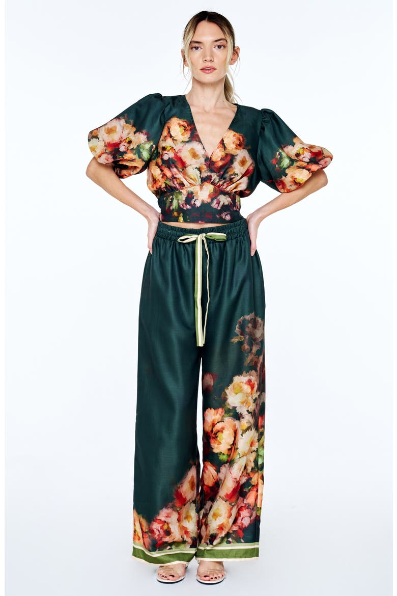 Emel Floral Puff Sleeve Top, Alternate, color, DARK GREEN MULTI