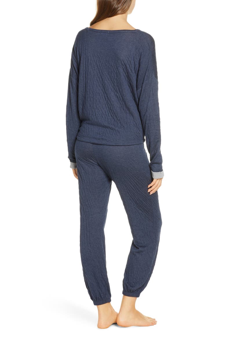 Malibu Collection Crinkle Jersey Lounge Set, Alternate, color, INDIGO/ GRAY