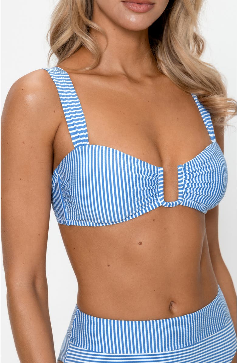 PS By Cupshe Striped Cutout High-Waisted Bikini Set, Alternate, color, Blue