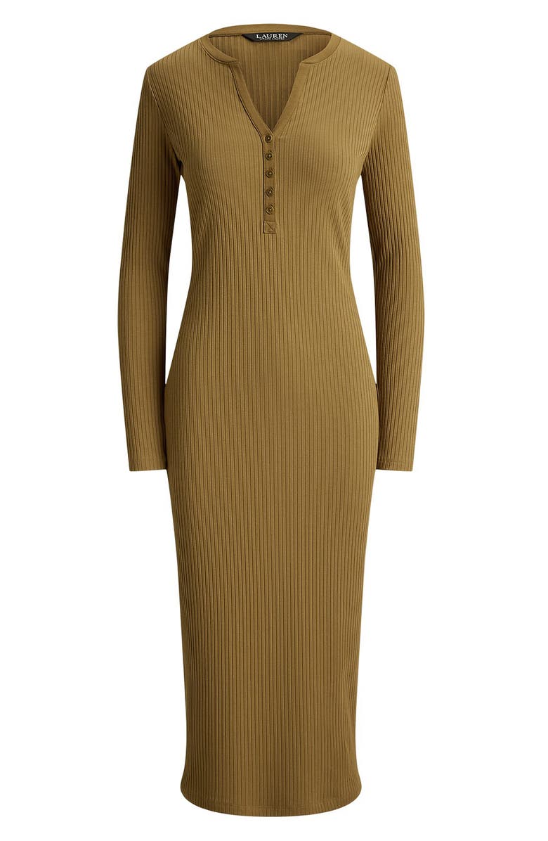 Lauren Ralph Lauren Long Sleeve Henley Midi Dress, Alternate, color, Tobacco Bronze Brown