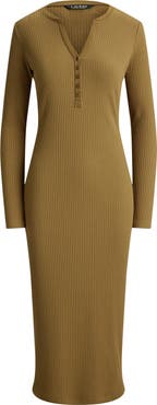 Lauren Ralph Lauren Long Sleeve Henley Midi Dress