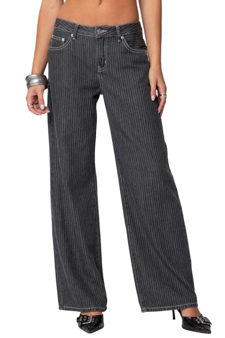 Pinstripe Wide Leg Low Rise Jeans, Main, color, BLACK