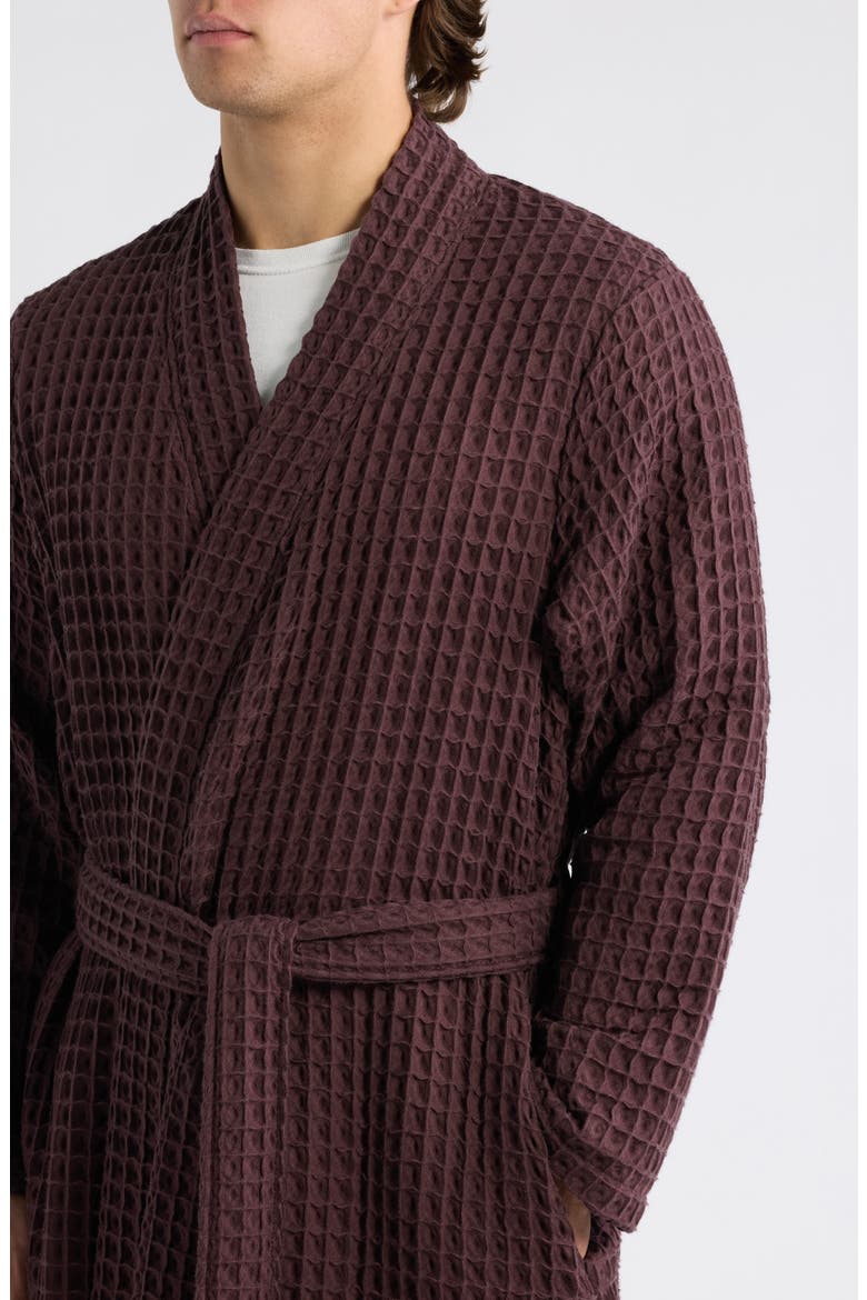 Modern Waffle Robe, Alternate, color, BURGUNDY FUDGE