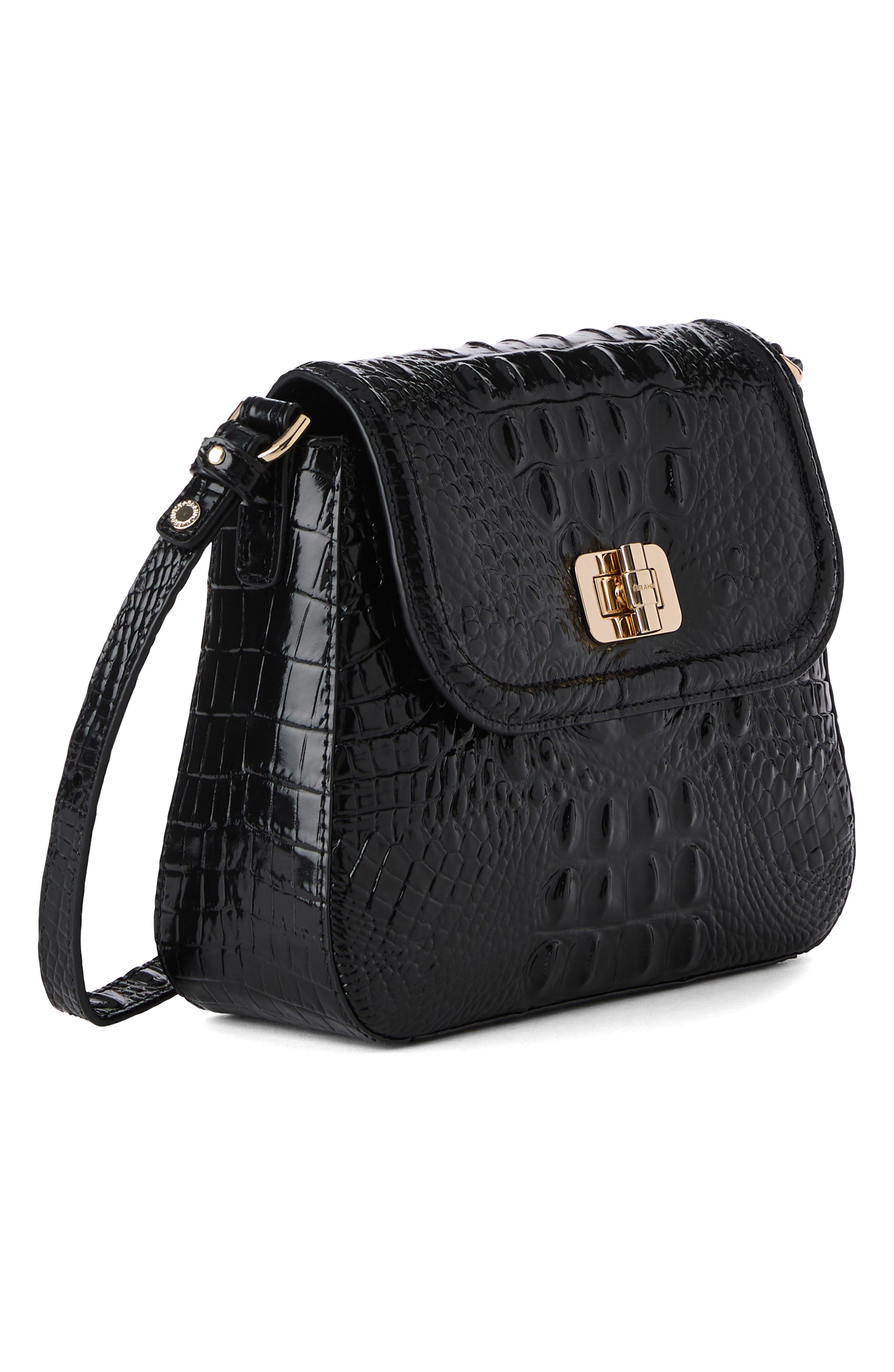 Brahmin Gianna Croc Embossed Leather Crossbody Bag, Alternate, color, Black