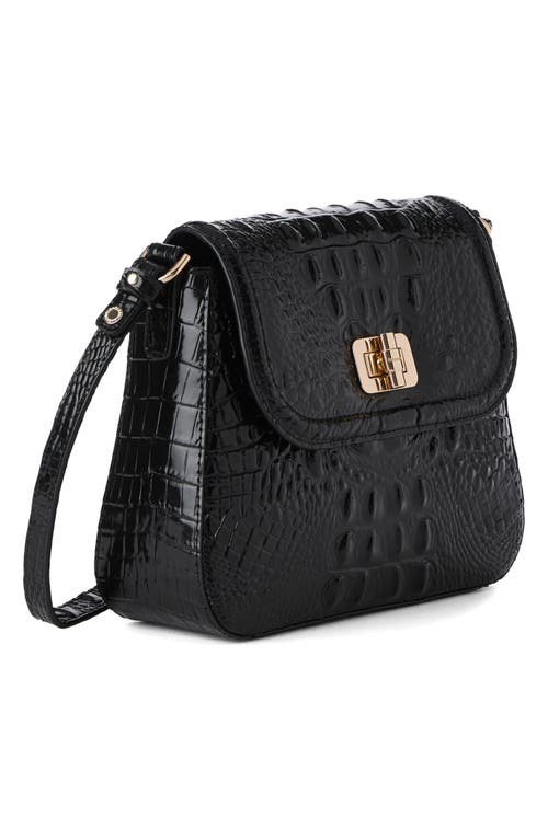 Brahmin Gianna Croc Embossed Leather Crossbody Bag In Black