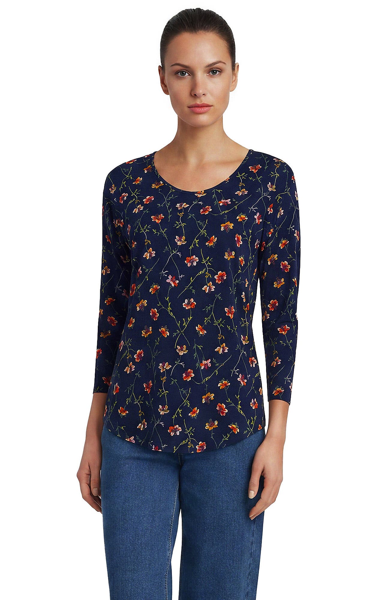 Deep Sea/Pink Tossed Floral