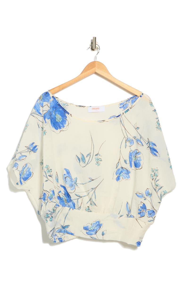 Renee C Floral Smocked Top, Alternate, color, White/ Blue