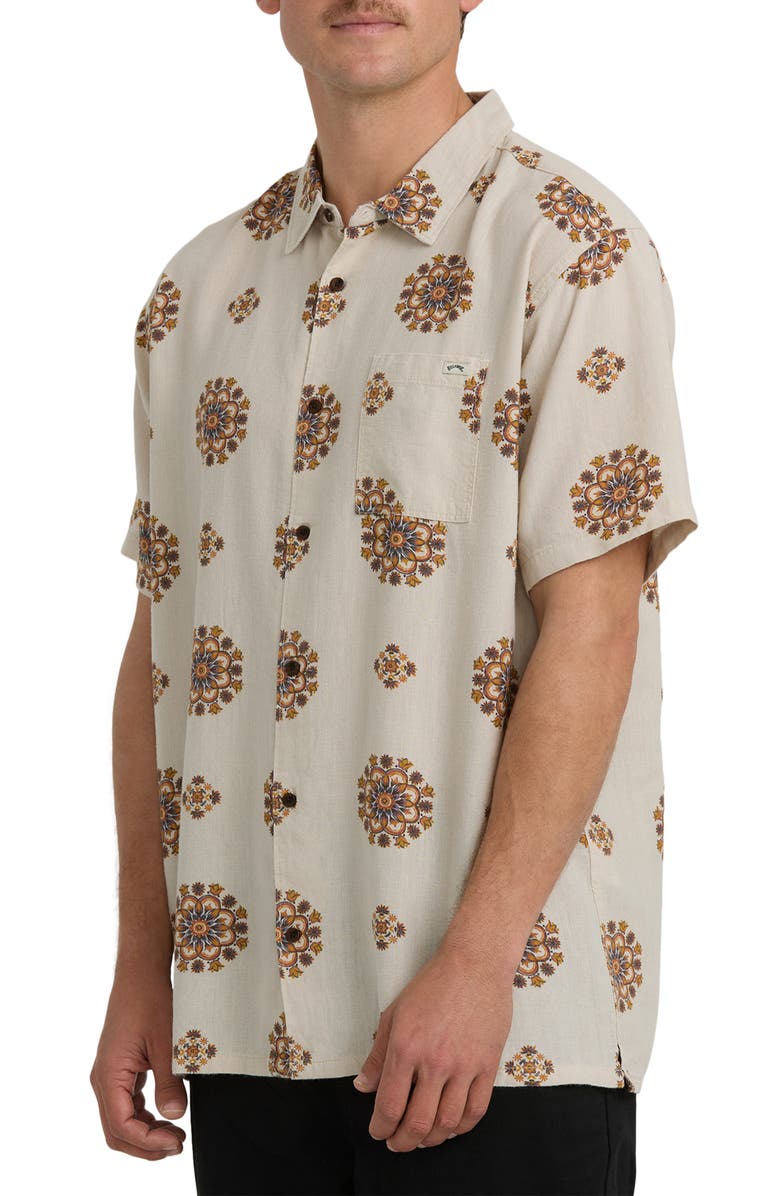 Billabong Cordoba Floral Short Sleeve Linen Blend Button-Up Shirt, Alternate, color, Cream