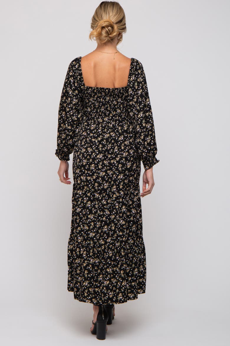 Floral Smocked Long Sleeve Maxi Dress, Alternate, color, Black