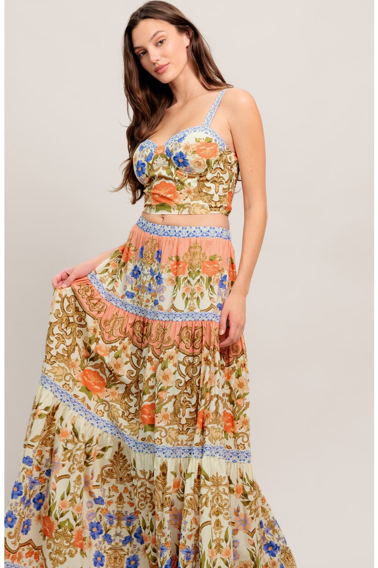 Floral Cotton Crop Top & Maxi Skirt Set, Alternate, color, CREAM MULTI