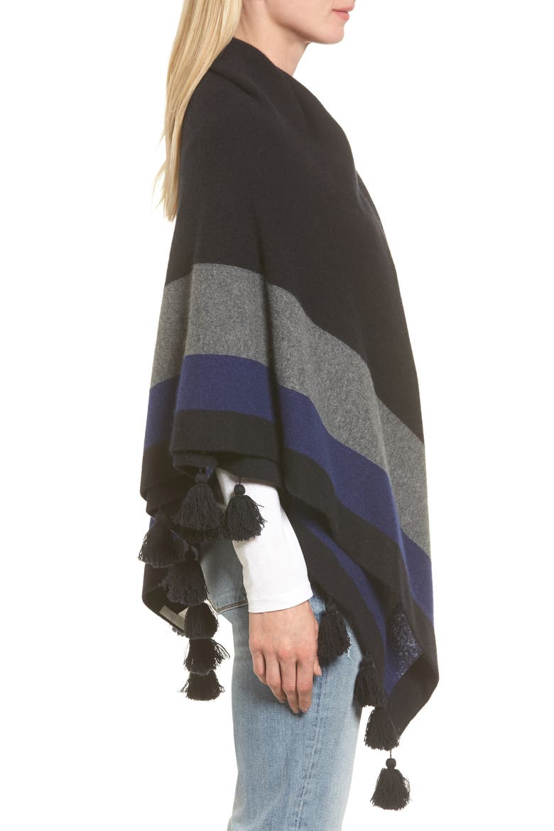Tassel Trim Cashmere Wrap, Alternate, color, BLACK COMBO
