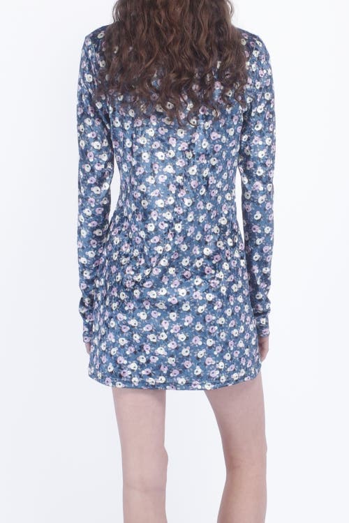 Anna Sui Posie Stretch Velvet Turtleneck Dress In Cornflower Multi
