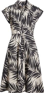Vince Camuto Fern Print Cotton Poplin Midi Shirtdress