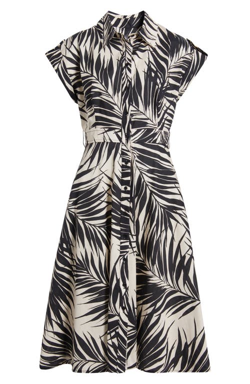 Vince Camuto Fern Print Cotton Poplin Midi Shirtdress In Black Sand