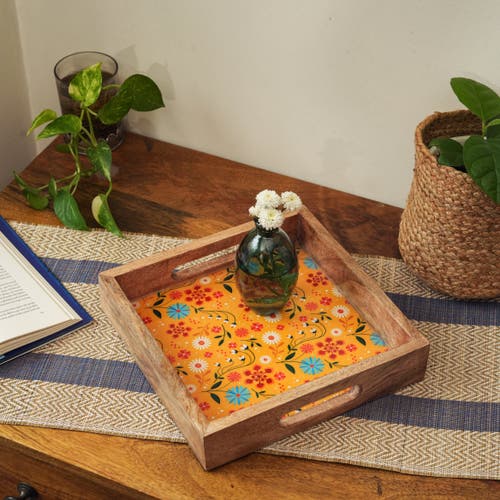Mela Artisans Sunburst Bloom Inlay Tray In Multi