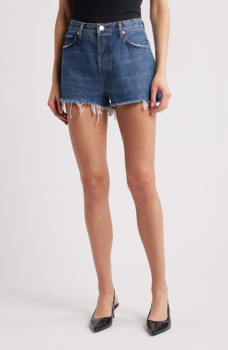 FRAME The Dare Frayed High Waist Denim Shorts, Main, color, Habit