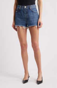 FRAME The Dare Frayed High Waist Denim Shorts