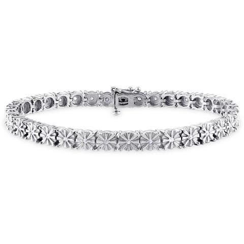 Diamond Floral Tennis Bracelet Sterling Silver