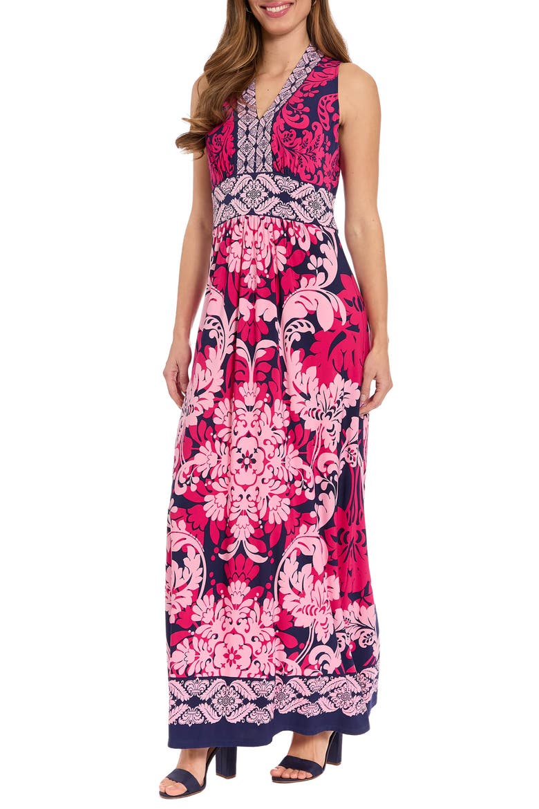 Sleeveless Print Maxi Dress, Alternate, color, NAVY/ RASPBERRY