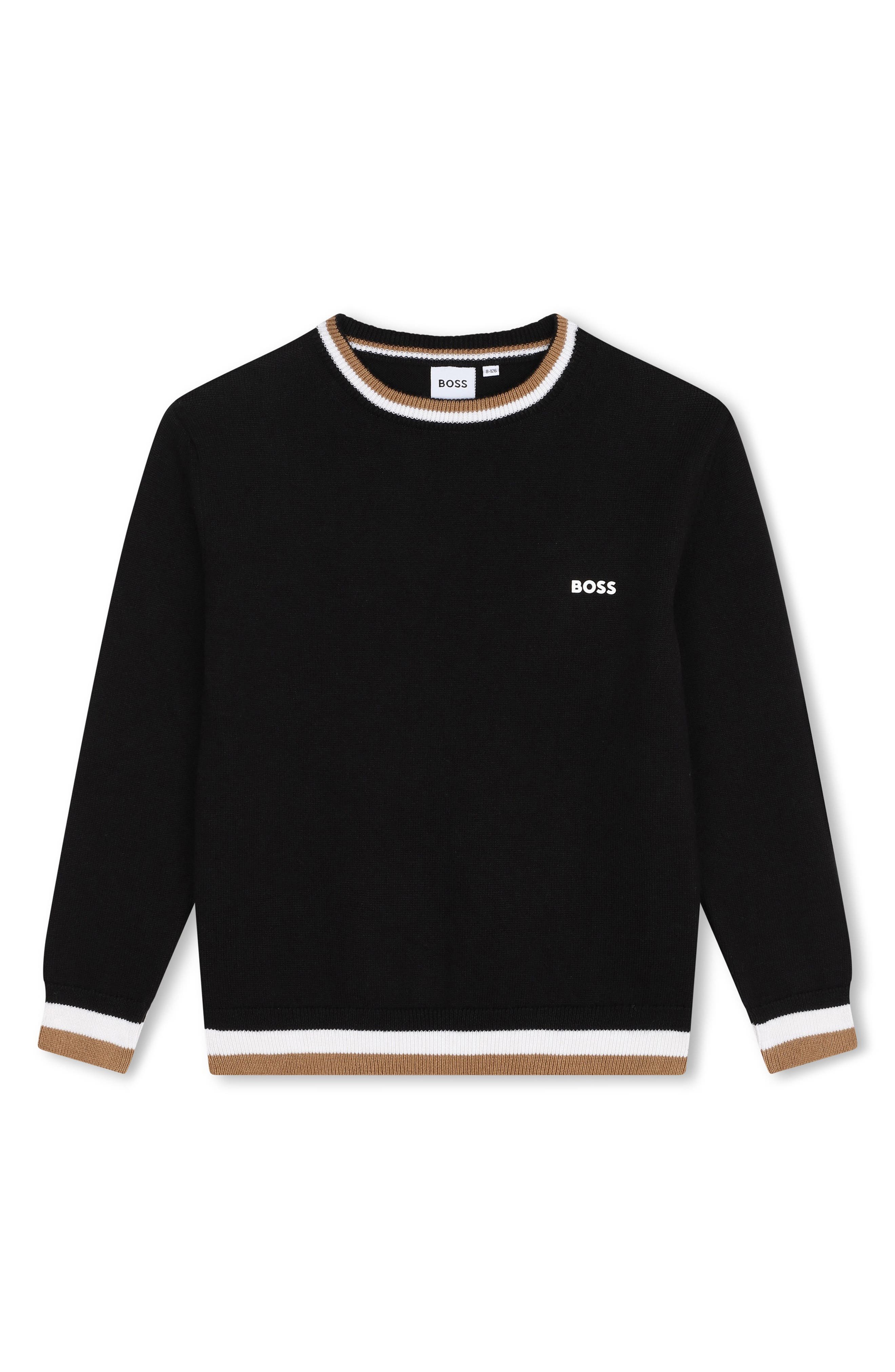 BOSS Kidswear Kids' Cotton & Wool Crewneck Sweater in Black 