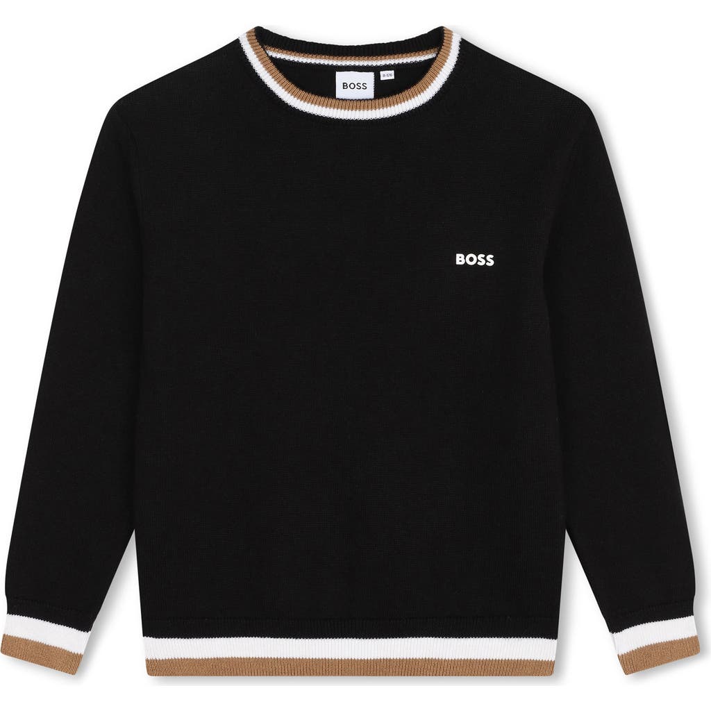 BOSS Kidswear Kids' Cotton & Wool Crewneck Sweater in Black
