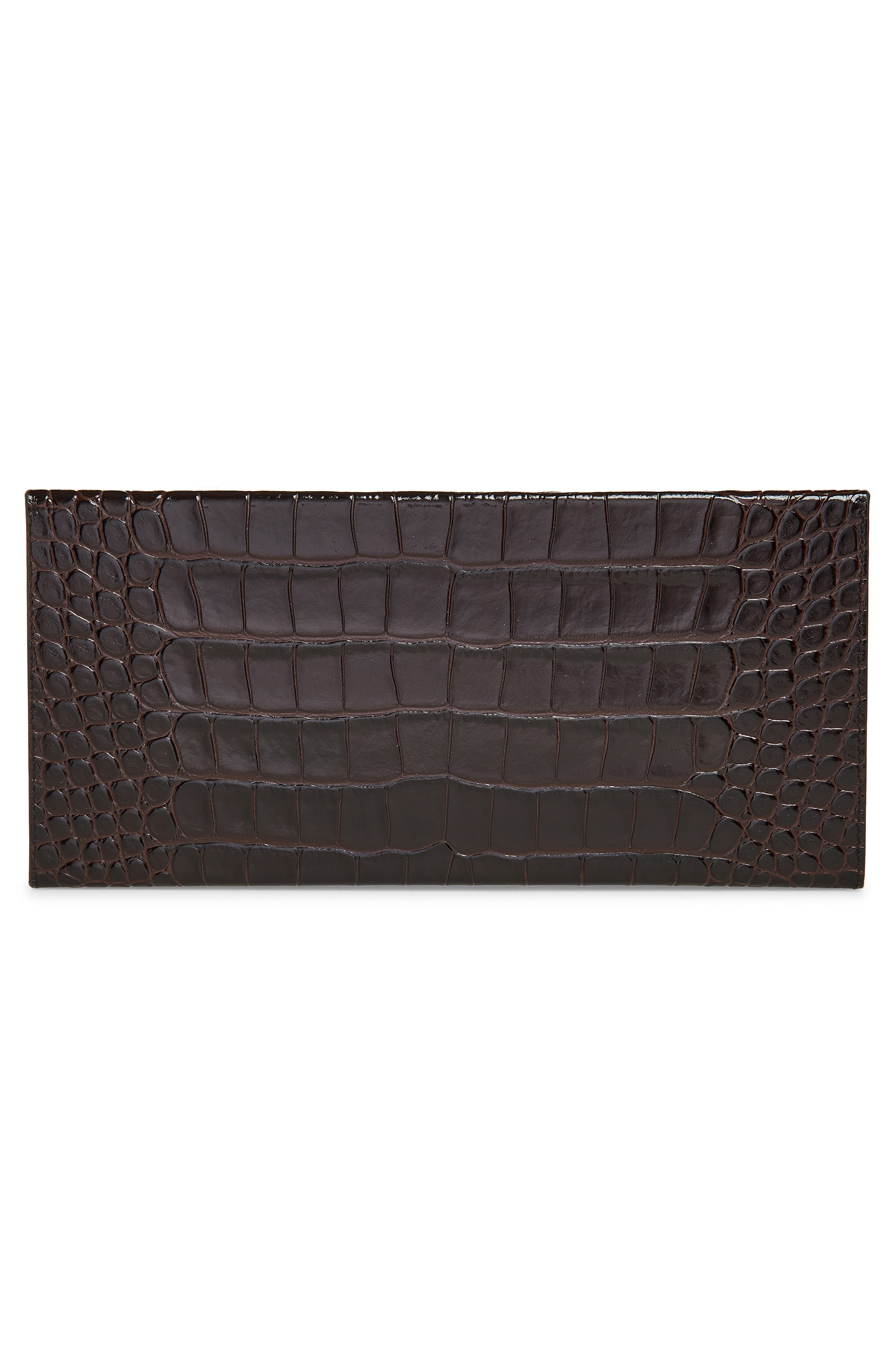 TOM FORD Croc Embossed Patenet Leather East/West Box Clutch, Alternate, color, 1B087 Espresso