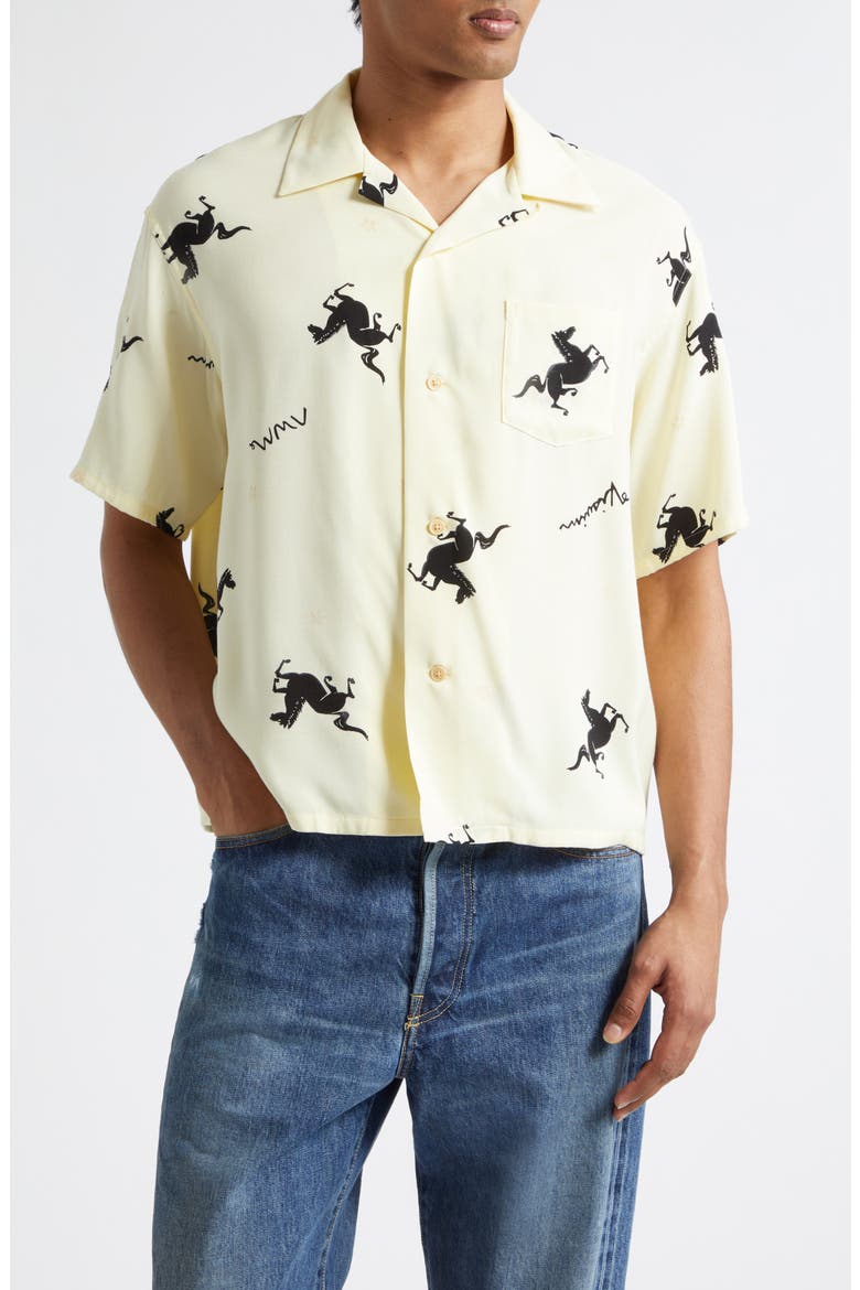 Crosby Horse Print Camp Shirt, Main, color, YELLOW