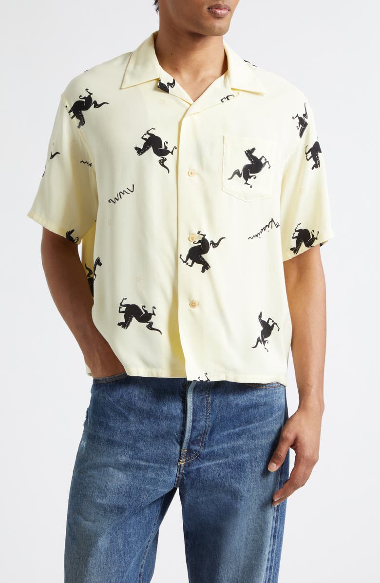 VISVIM Crosby Horse Print Camp Shirt, Main, color, Yellow