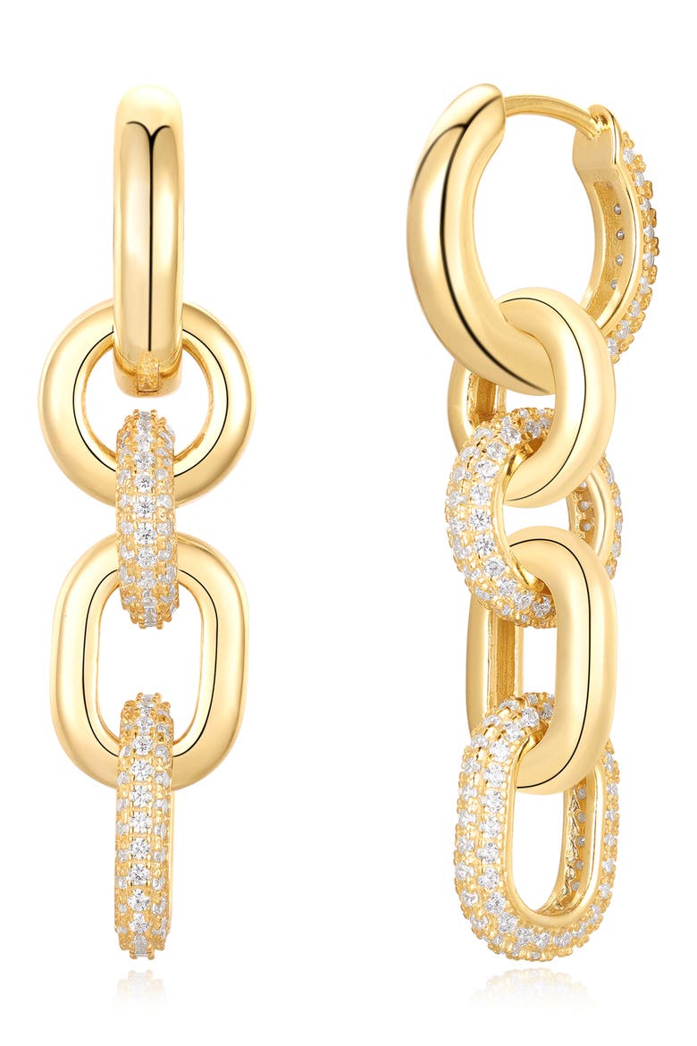 Pavé Cubic Zirconia Chain Drop Huggie Hoop Earrings, Alternate, color, YELLOW