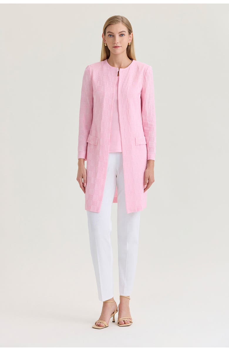 Ming Wang Heritage Tonal Checkered Knit Jacket, Alternate, color, Perfect Pink