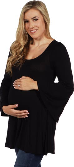 Long Bell Sleeve Flared Maternity Tunic Top