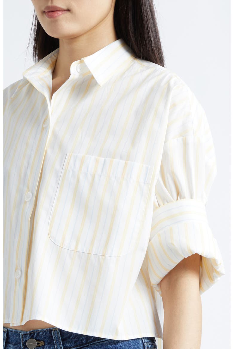 Next Ex Stripe Button Front Shirt, Alternate, color, IVORY / YELLOW / BLUE