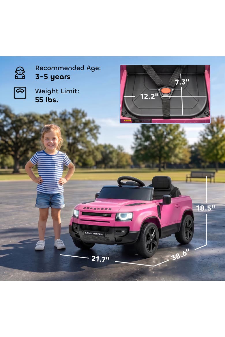 12V Land Rover Defender Ride-On Car, Remote Control, Green, Alternate, color, Pink