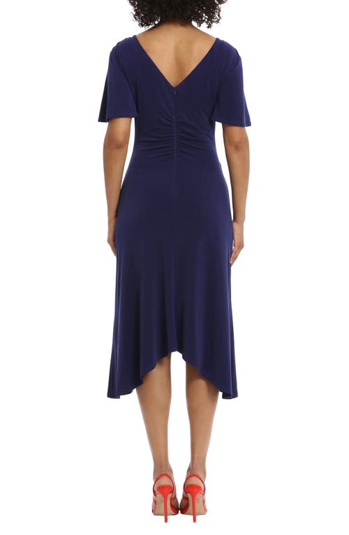 Maggy London Ruched Flutter Sleeve Midi Dress In Midnight