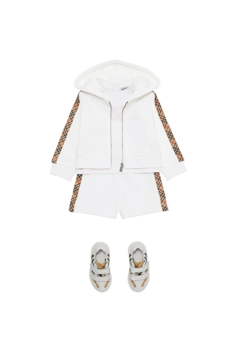 Check Trim Cotton Zip Hoodie, Alternate, color, White